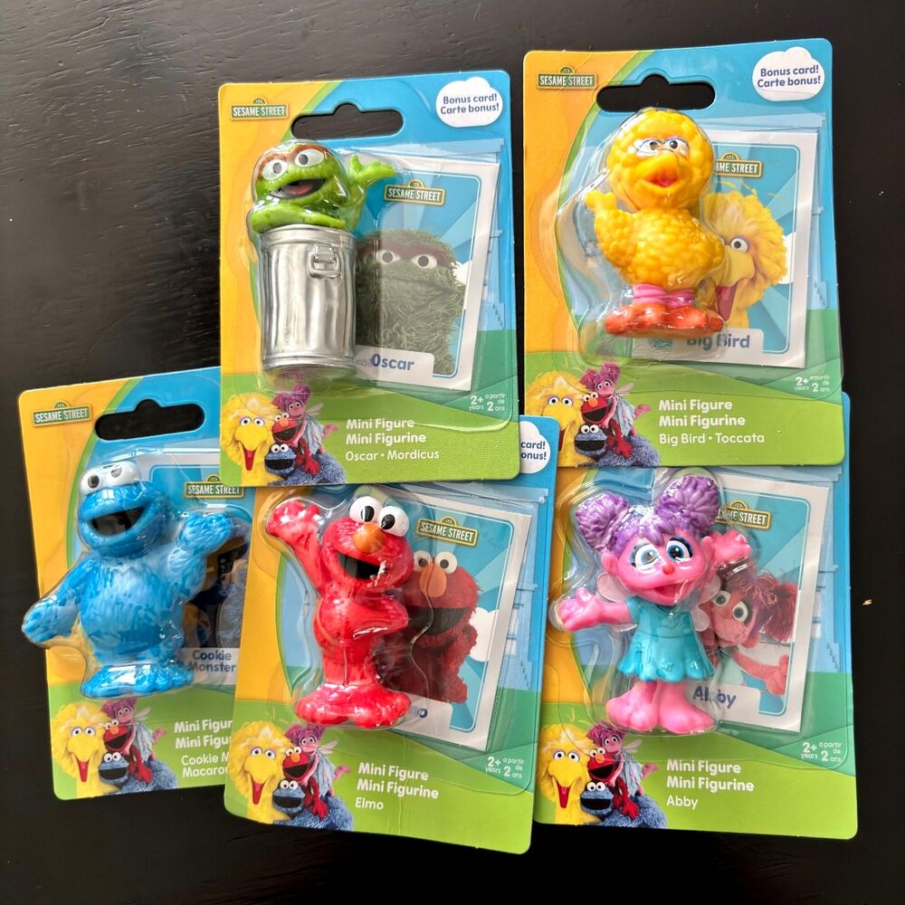 Set Of 5 Pre K Sesame Street 2.5" Mini Figures W/ Bonus Card Playset Toys